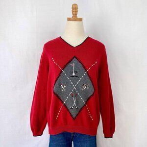 Liz Claiborne Women's Red and Grey Jumper